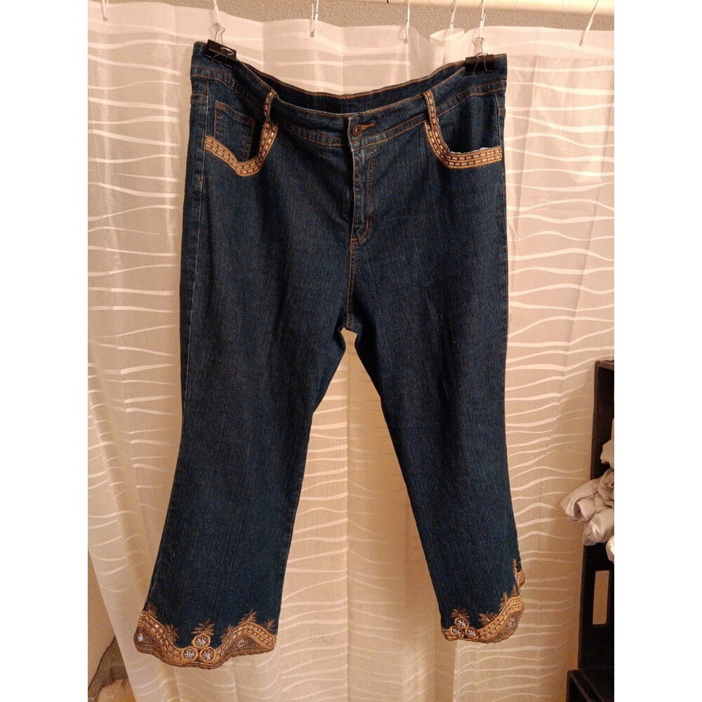 Ashro Women’s CAPRI Embellished Denim CROPPED Size 20 Embroidery Beads